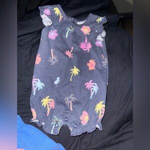 George Navy Baby Romper with Neon Palm & Flower Print